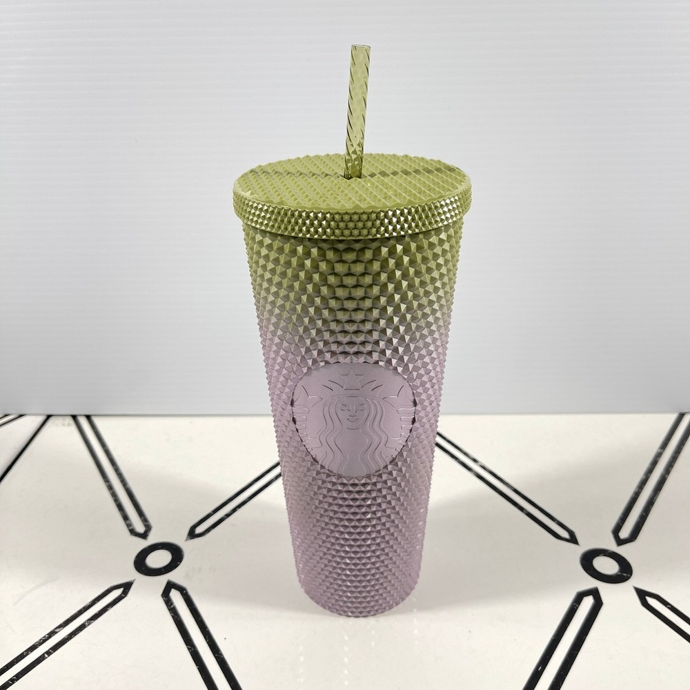 Starbucks Studded Tumbler 24oz Venti Matte Ombre Green Lavender Bling Cold Cup